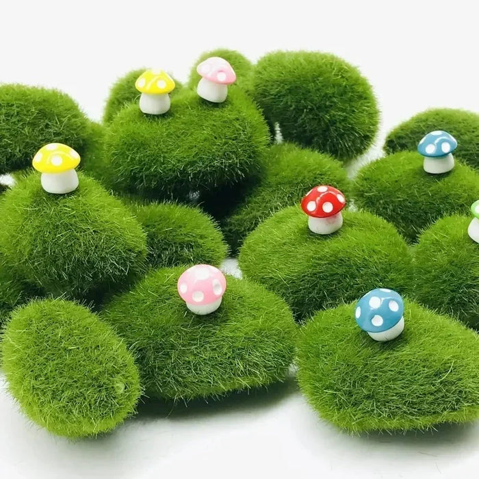 100PCS Green Moss Stones – Artificial Moss Rocks for Garden Crafting, DIY Micro Landscape Decor, Simulation Plants