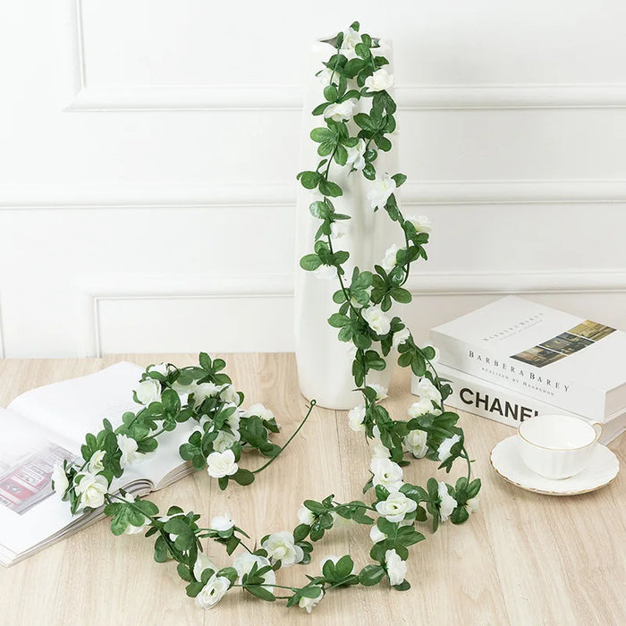 2.5m Artificial Rose Vine Garland – White & Pink Silk Flowers for Wedding, Home, and Room Decor