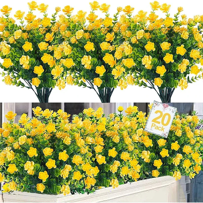 20 Bundles UV Resistant Outdoor Artificial Flowers – Faux Plastic Flowers for Home, Garden, and Wedding Décor