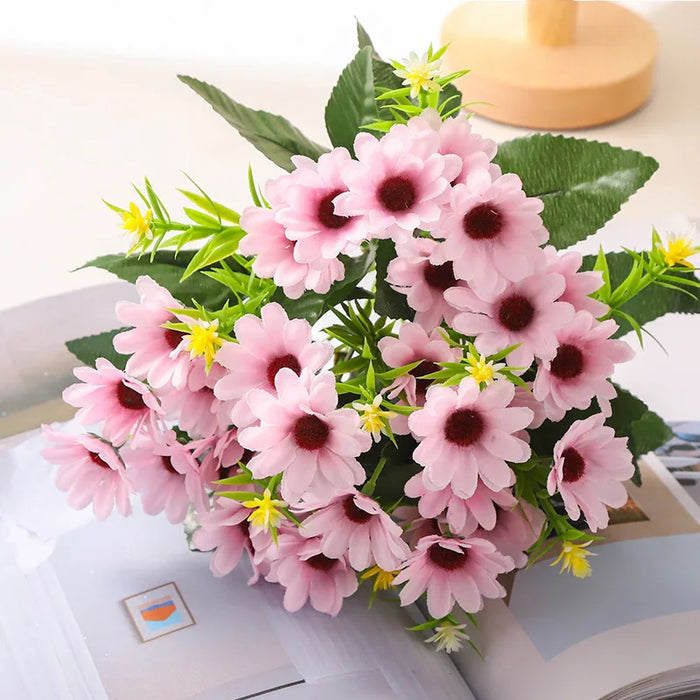 5 Fork 15-Head Artificial Daisy Gerbera Flowers – Silk Chamomile Flower Bouquet for Wedding, Home, and Party Decoration