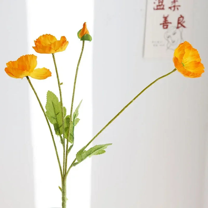 Artificial Silk Poppies Bouquet – Lifelike Fake Poppy Flowers for Wedding, Home, Party Decor – 60cm Long Branch for Table & Event Decoration