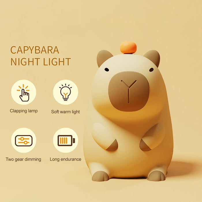 Cute Cartoon Capybara Silicone Night Light – USB Rechargeable, Timing Dimming Sleep Lamp for Kids' Room, LED, 16 Hours of Usage