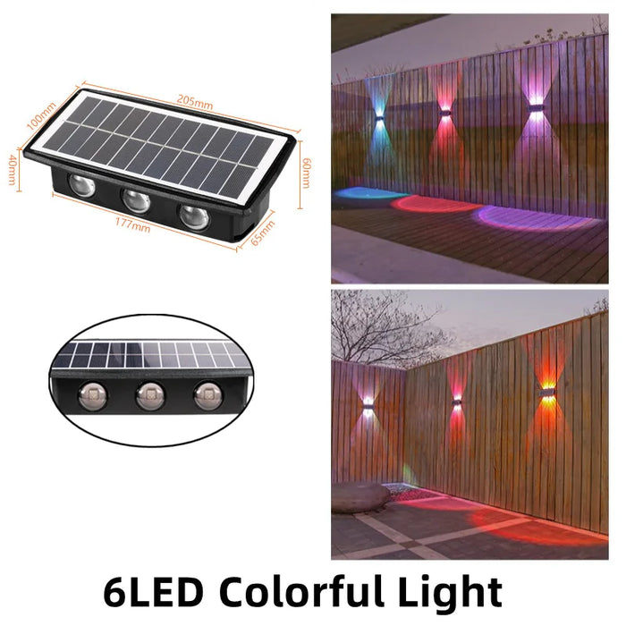 Solar Wall Lamp LED Outdoor Waterproof Garden Decoration – Up and Down Luminous Lighting for Porch, Balcony, Garden, and Street