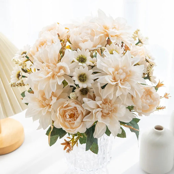 1Pc Artificial Silk Dahlia, Rose & Daisy Flower Bouquet – Wedding, Party, Home Decoration – DIY Floral Arrangement for Bridal Bouquets