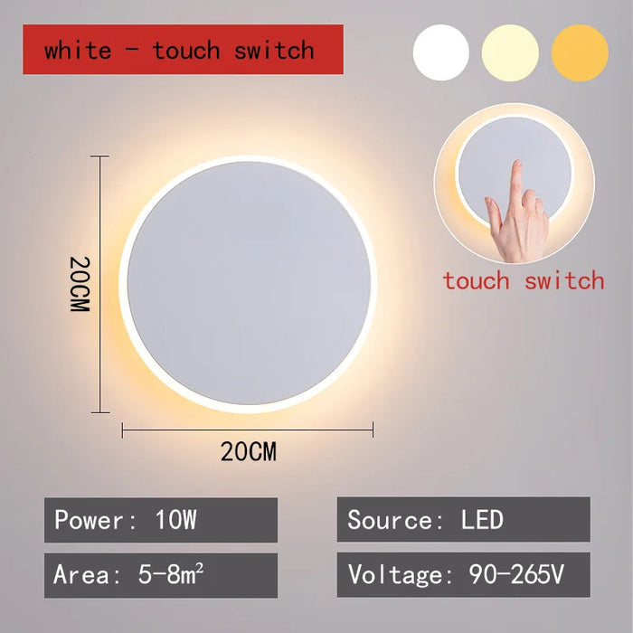 Touch Sensor Wall Lamp – LED Color-Changing Round Wall Light for Living Room, Corridor, Porch & Aisle with Acrylic Shade