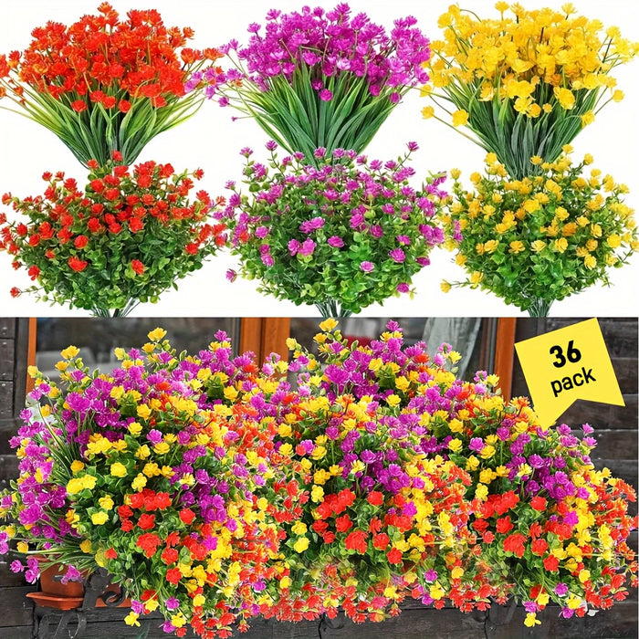 12/18/30/36 Pcs Artificial Flowers – UV Resistant, Multicolored Fake Flowers & Shrubs for Outdoor Window, Porch & Garden Décor
