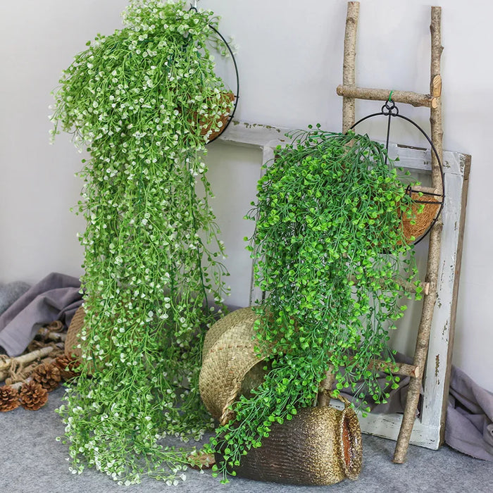 75cm Artificial Golden Bell Willow Vine – 5 Forks Hanging Rattan Plant for Home, Garden, Wedding, and Wall Decoration