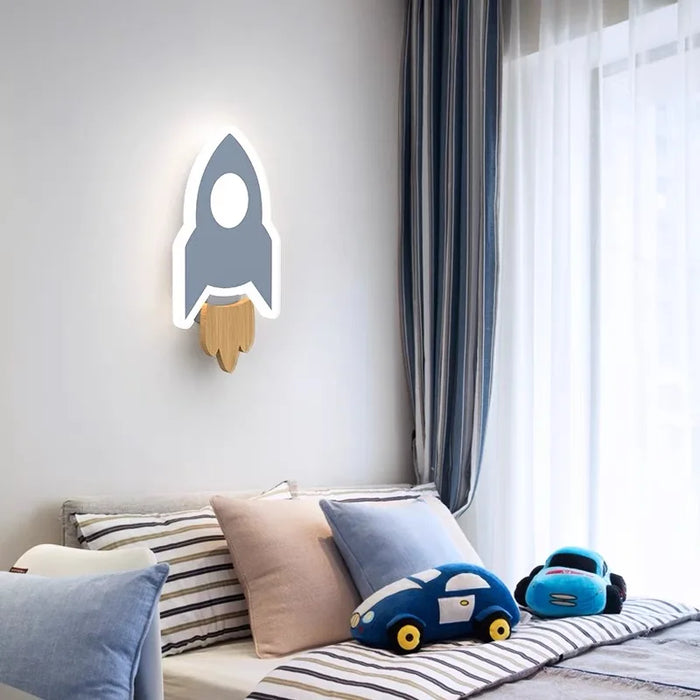 Modern Cartoon Rocket LED Wall Lamp – Creative Moon and Star Light for Kids’ Bedroom, Bedside, and Children's Room Decor