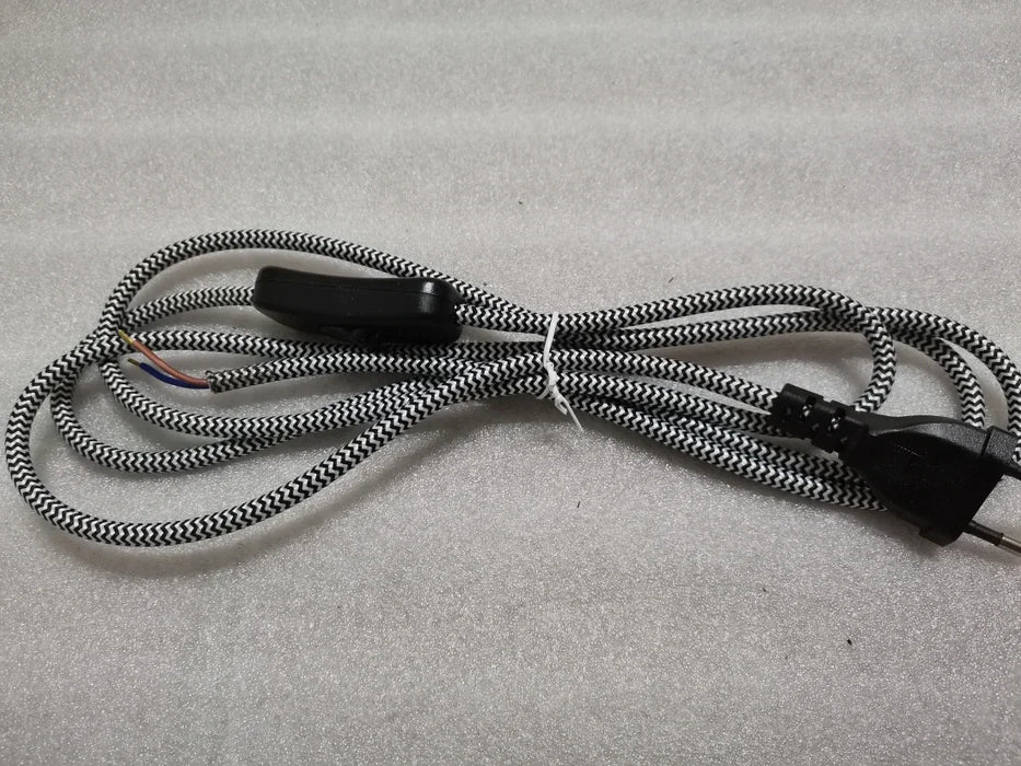 220V AC Power Cord with European Plug and Switch – Classic Fabric Textile Covered Flex Extension Cable for Table Lamp