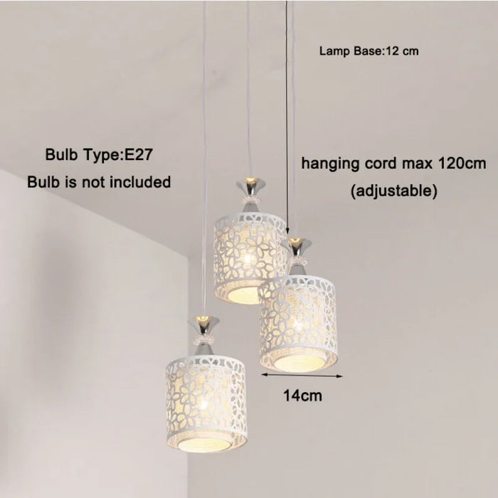 Modern White Crystal Pendant Chandelier – Recessed Ceiling Light Fixture with LED Bulbs for Bedroom, Living Room, Kitchen, and Stairs