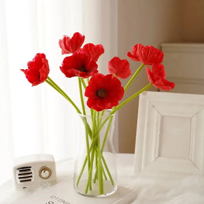 8Pcs Artificial Poppy Flowers – Faux PU Poppies with Long Stems for Wedding and Home Decor, Multicolor Greenery Plants