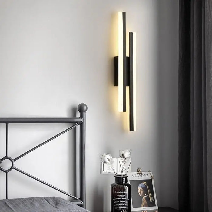 Modern LED Wall Lamp – Black & Gold Acrylic Wall Sconce for Living Room, Bedroom, and Interior Decor