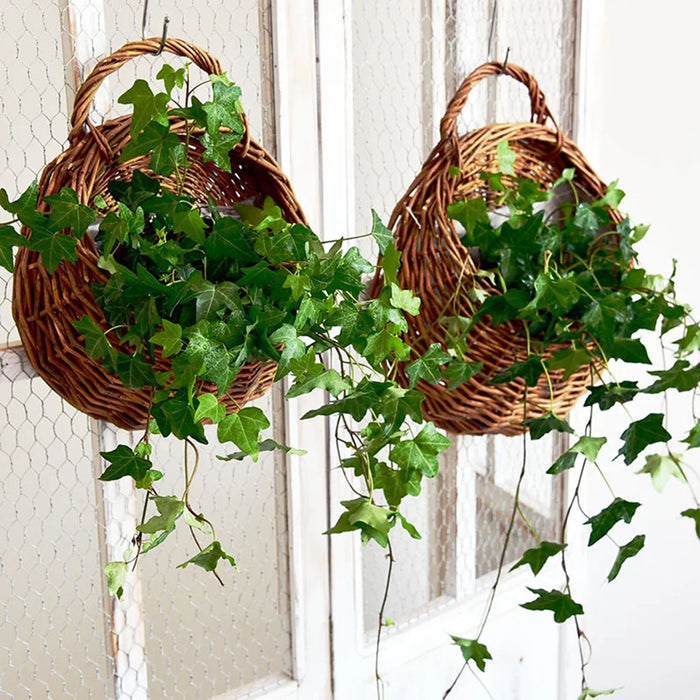 Handmade Wicker Rattan Hanging Planter Basket – Wall-Mounted Flower Pot for Balcony, Garden, and Home Décor