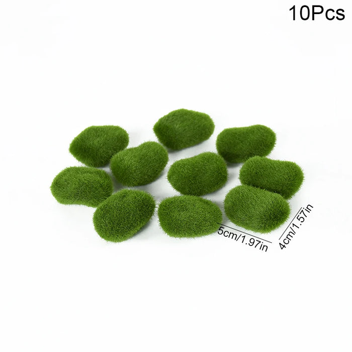 10pcs Artificial Moss Rocks – Green Fake Stones for DIY Garden Decoration & Creative Crafts