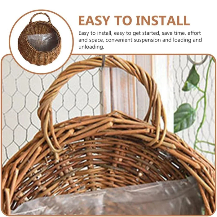 Woven Hanging Basket Planter – Eco-Friendly Rattan Storage Container for Home Garden Wall Décor – Indoor/Outdoor Hanging Basket for Plants, Flowers, and Decoration