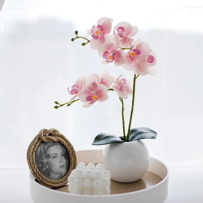 46cm Silk Butterfly Orchid with Leaves – Artificial White Orchid Flower for Home, Wedding, and Party Decoration