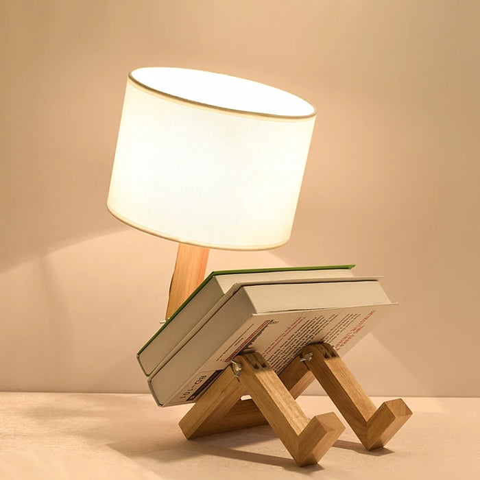 Wooden Robot Shape Table Lamp – Creative Nordic LED Desk Lamp for Study, Reading, and Home Decor