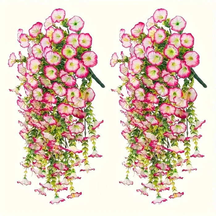 2pcs UV-Resistant Artificial Morning Glory & Eucalyptus Hanging Flower Decor – Perfect for Garden, Home, Weddings & Outdoor Events