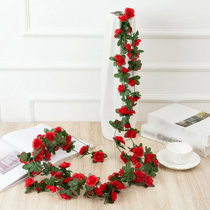 2.5m Artificial Rose Vine Garland – White & Pink Silk Flowers for Wedding, Home, and Room Decor
