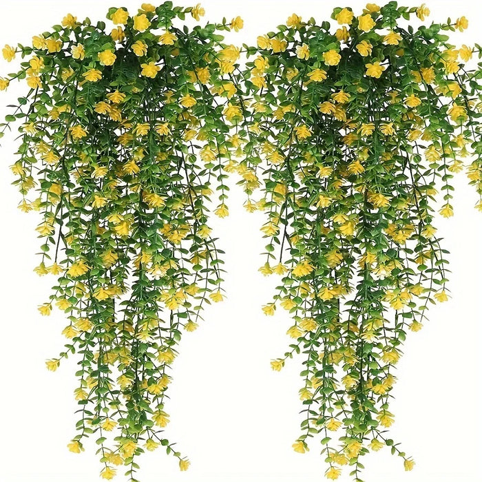 3pcs Artificial Hanging Plants – Faux Eucalyptus Leaf Greenery Vine – UV Resistant Plastic Outdoor Hanging Plants for Home, Garden, and Party Decoration