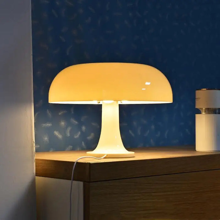 Modern LED Mushroom Table Lamp – Creative Minimalist Design for Hotel, Bedroom, Living Room, and Desk Lighting, Dimmable Touch Sensor, Ivory