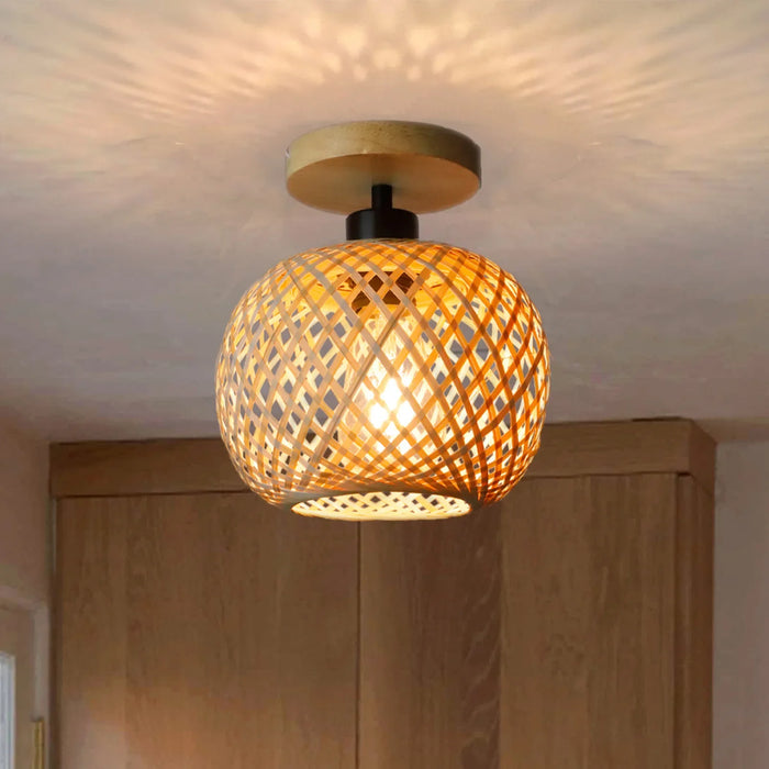 Retro Bamboo Woven Ceiling Light – E27 LED Pendant Light for Living Room, Corridor, Dining Room, and Bedroom – Traditional Wicker Decorative Ceiling Lamp