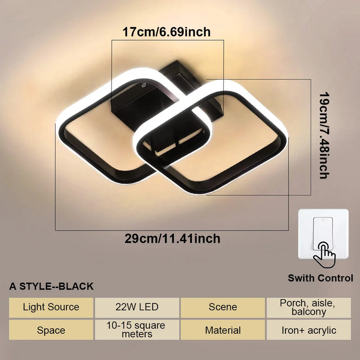 Modern LED Aisle Ceiling Light – 2-Ring Surface-Mounted Lighting Fixture for Hallway, Balcony, and Indoor Spaces