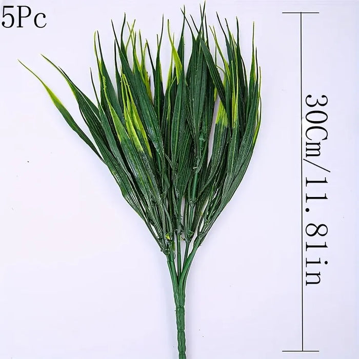 Artificial Grass 5PC Set – 7 Fork Plastic Spring Grass Plants for Home, Garden, and Wall Decoration