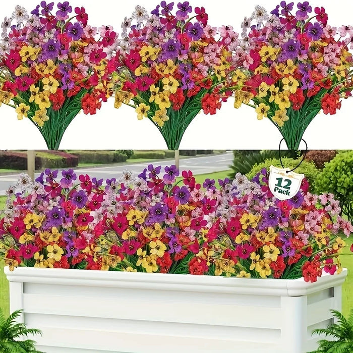 12pcs Outdoor Artificial Flowers – UV Resistant Fake Flowers for Garden, Porch, Window Box, Home, Wedding & Festive Decor