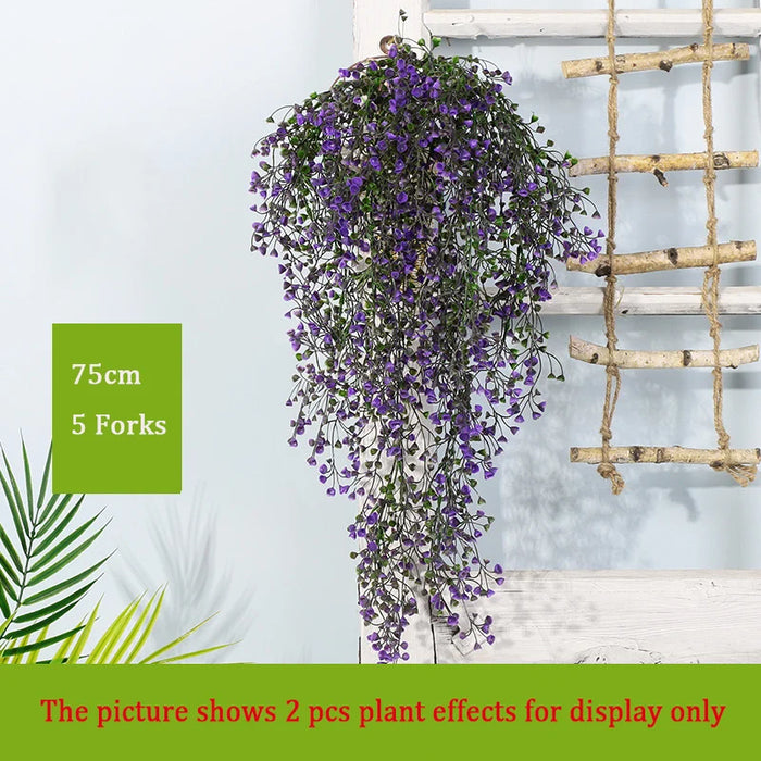 75cm Artificial Golden Bell Willow Vine – 5 Forks Hanging Rattan Plant for Home, Garden, Wedding, and Wall Decoration