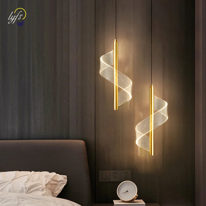 Nordic LED Pendant Light – Modern Hanging Lamp for Living Room, Bedroom, Dining Table, and Aisle – Gold Acrylic Shade, Indoor Home Decoration