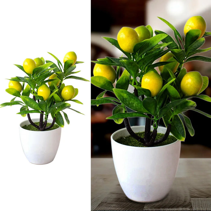 18cm Artificial Lemon Tree – Potted Plastic Fake Plant for Garden, Balcony, and Home Decor