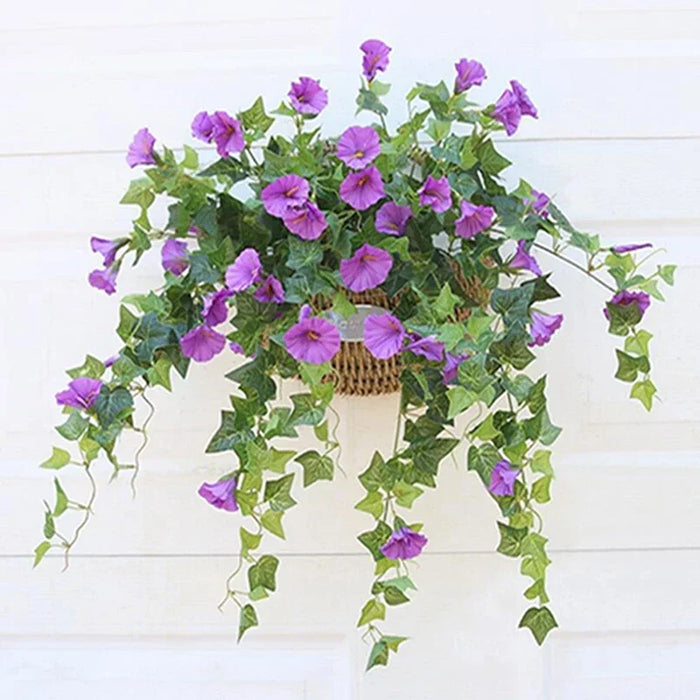 Artificial Morning Glory Trumpet Flower Vine – Silk Rattan Orchid for Home, Balcony, and Garden Wall Hanging Outdoor Decor