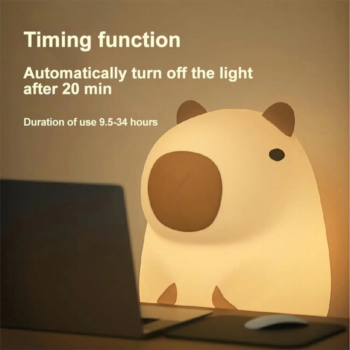 Cute Cartoon Capybara Silicone Night Light – USB Rechargeable, Timing Dimming Sleep Lamp for Kids' Room, LED, 16 Hours of Usage