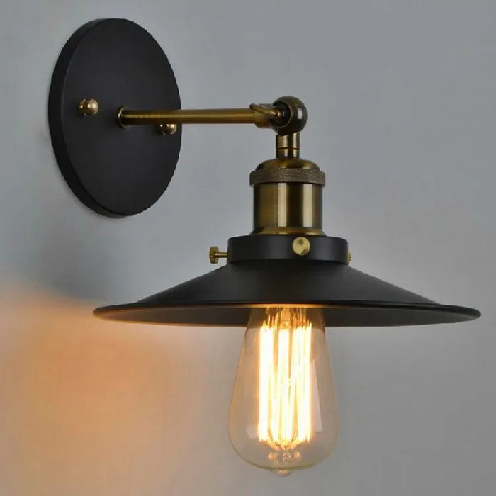 Retro Industrial Style Wall Lamp – Black Umbrella Iron Shade Wall Sconce for Aisle, Corridor, Staircase, and Indoor Lighting