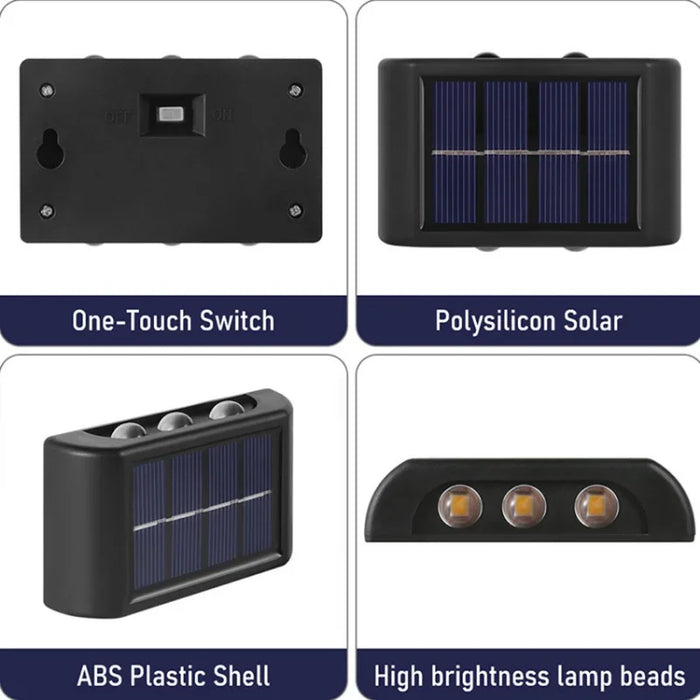Outdoor Solar Wall Lamp – 4/6/12/16 LED Waterproof Up and Down Luminous Lighting for Garden, Street, and Balcony Decor