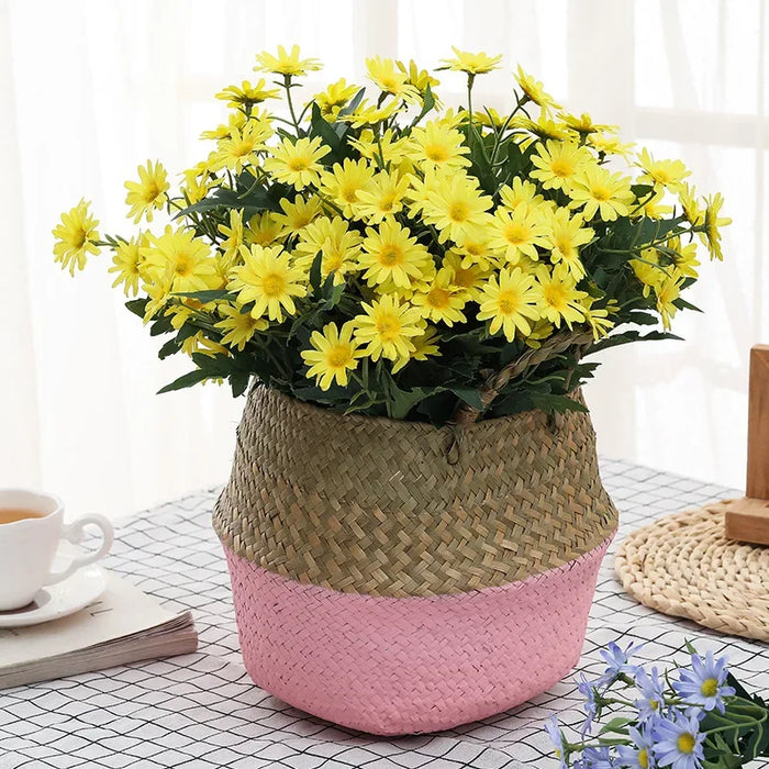 9-Head Korean Small Daisy Artificial Flower Bouquets – Silk Chrysanthemum Wedding Decoration Fake Flowers for Home and Event Decor