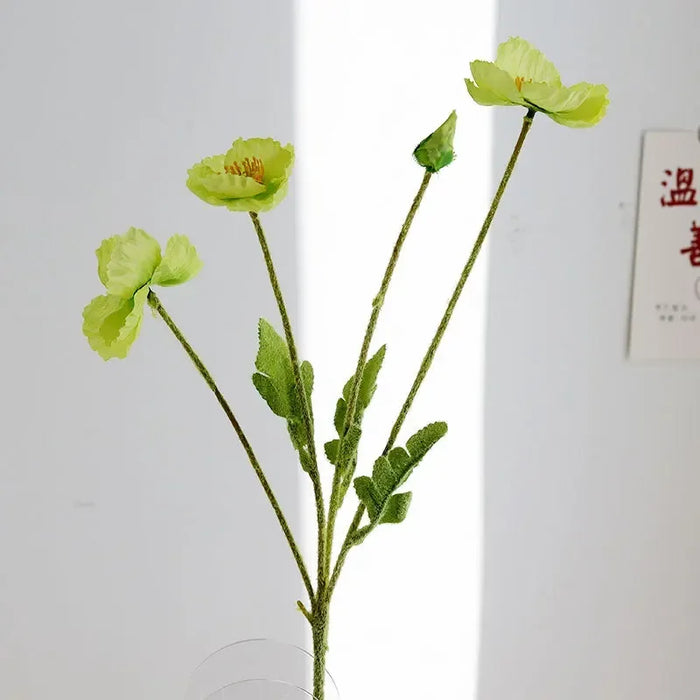 Artificial Silk Poppies Bouquet – Lifelike Fake Poppy Flowers for Wedding, Home, Party Decor – 60cm Long Branch for Table & Event Decoration