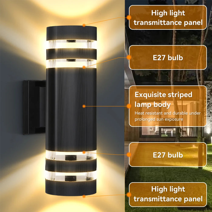 Outdoor Waterproof LED Wall Light – E27 Bulb, Up & Down Facade Lighting for Garden, Stairs, and Entrance