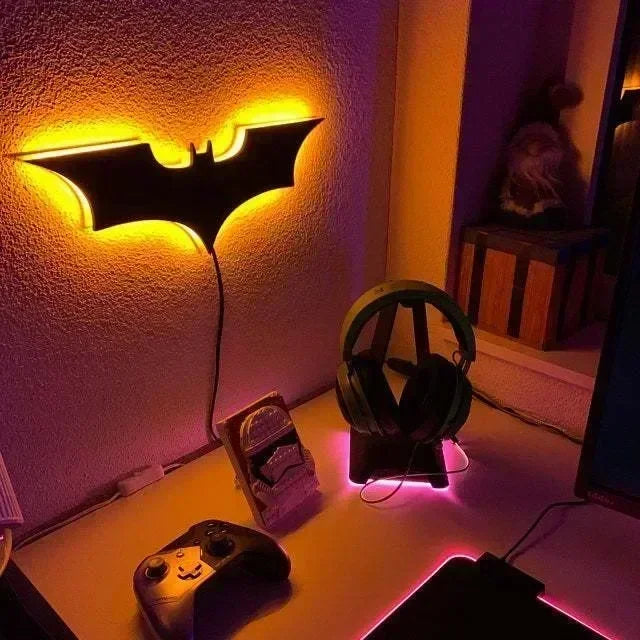 40cm Cool LED Wall Light with Wireless Remote Control – Color-Changing Bat Shape Bedside Light for Modern Bedroom, Kitchen, and Living Room