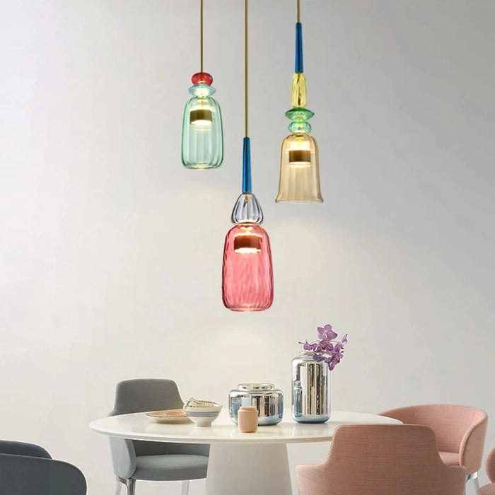 Modern LED Glass Pendant Lamp – Vibrant Colorful Hanging Lights for Bedroom, Living Room, and Home Decor