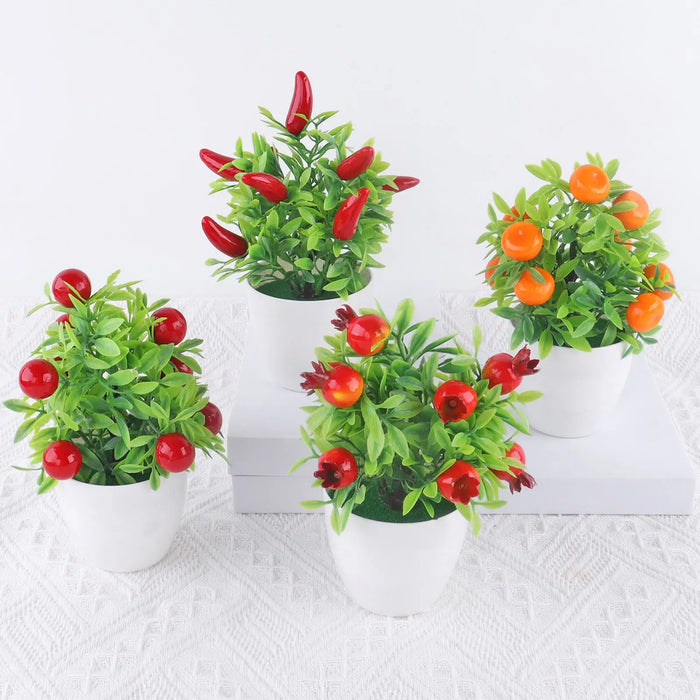 Artificial Bonsai Orange Pomegranate Fruit Tree – Potted Plastic Plant for Home, Windowsill, and Courtyard Decor