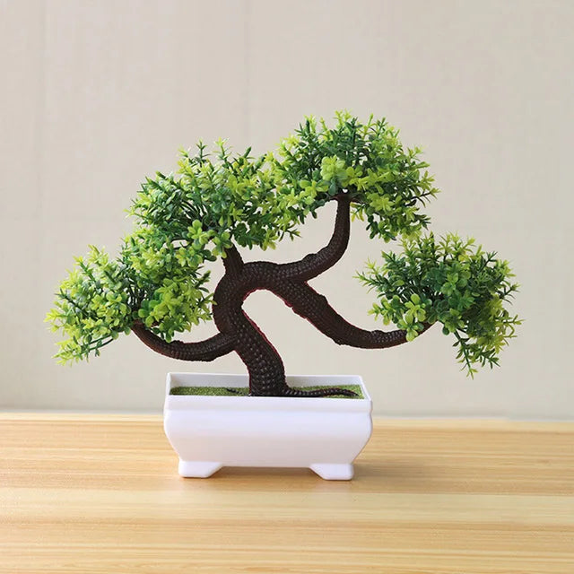 Artificial Bonsai Plants – Small Green Tree with Grass & Flower Potted Decoration for Home, Office, and Wedding Decor