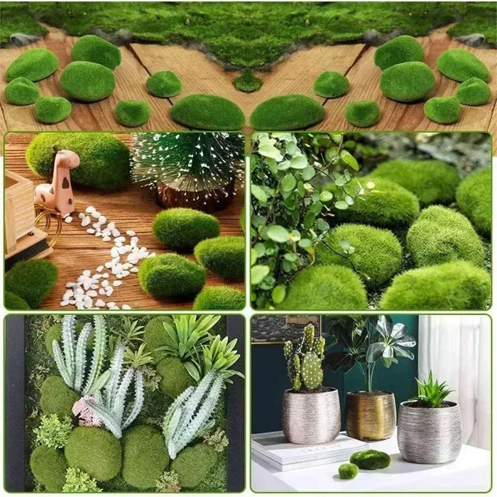 100PCS Green Moss Stones – Artificial Moss Rocks for Garden Crafting, DIY Micro Landscape Decor, Simulation Plants