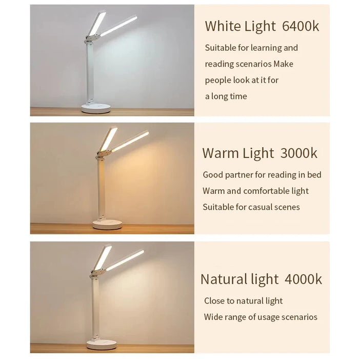 LED Desk Lamp – 3-Level Dimmable Touch Night Light, USB Rechargeable, Foldable Eye Protection Table Lamp for Bedroom, Reading, and Study