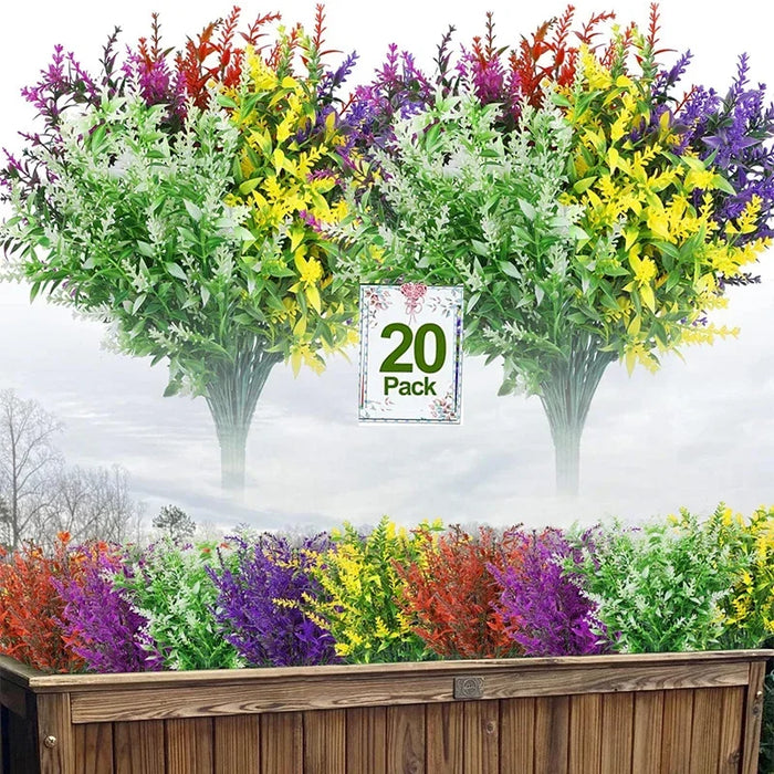 20 Bundles UV Resistant Outdoor Artificial Flowers – Faux Plastic Flowers for Home, Garden, and Wedding Décor