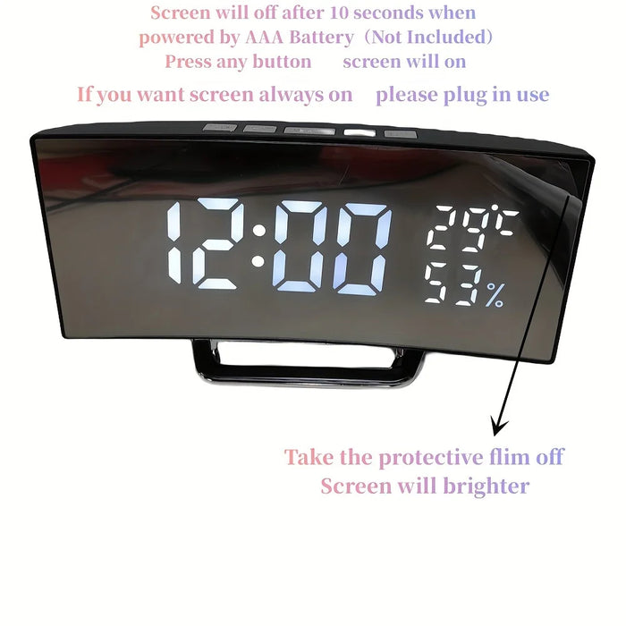 Digital Mirror Alarm Clock – LED Display with Temperature, Humidity, 2 Brightness Levels, Snooze, Night Mode & 12/24H Switch