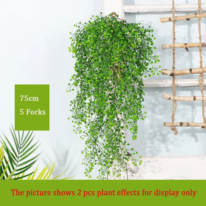 75cm Artificial Golden Bell Willow Vine – 5 Forks Hanging Rattan Plant for Home, Garden, Wedding, and Wall Decoration