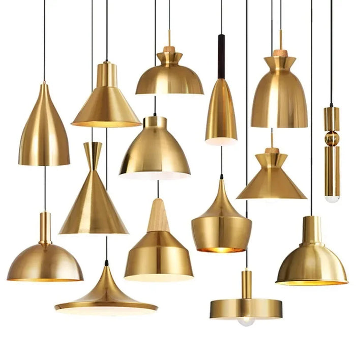 Golden Nordic Pendant Chandelier – Luxury Metal Lighting for Restaurant, Bar, Bedroom, and Hotel, Single-Head LED Light Fixture