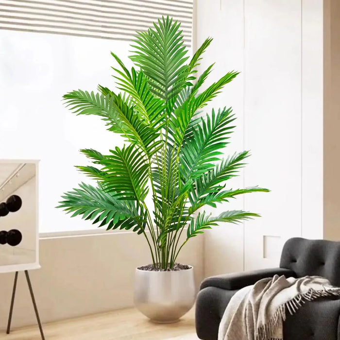 Artificial Palm Tree – 68-125cm Tropical Fake Plant with Green Plastic Palm Leaves for Home, Garden & Outdoor Décor